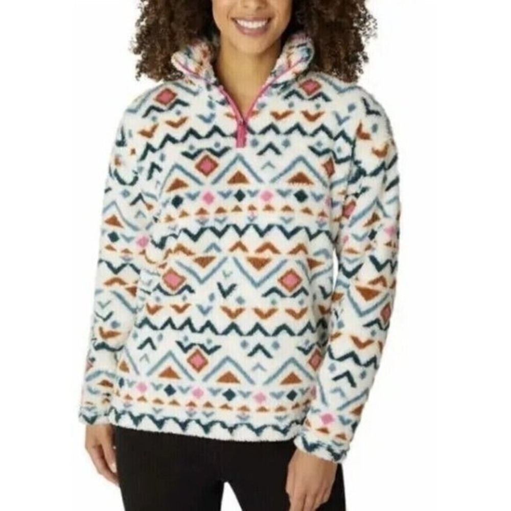 Eddie Bauer Womens Xxl Fleece Pullover Quarter Zip Southwestern Sherpa Cream